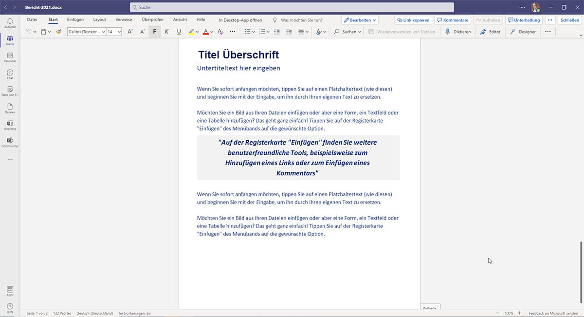 Dokumente bearbeiten in Microsoft Teams