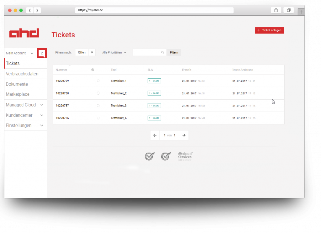 my.ahd Plattform Ticket-System